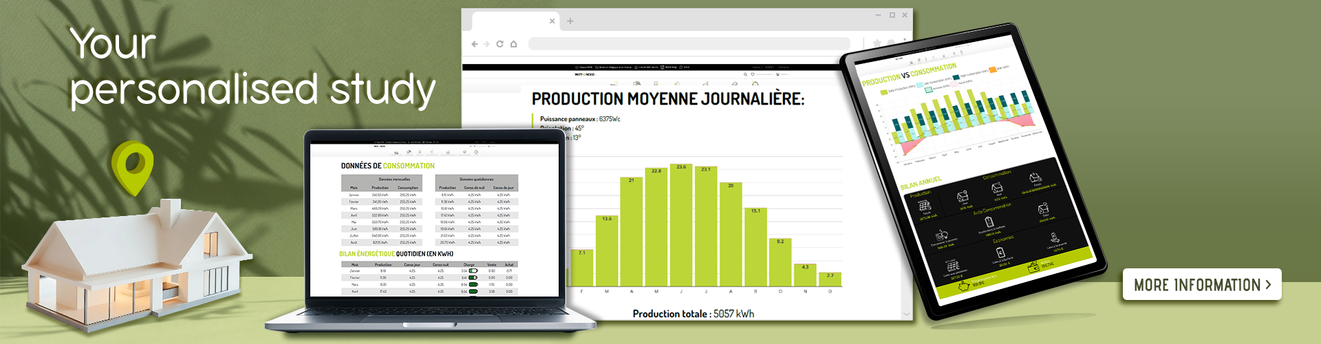 Screenshots of the quotation module for a personalised study of your photovoltaic project.